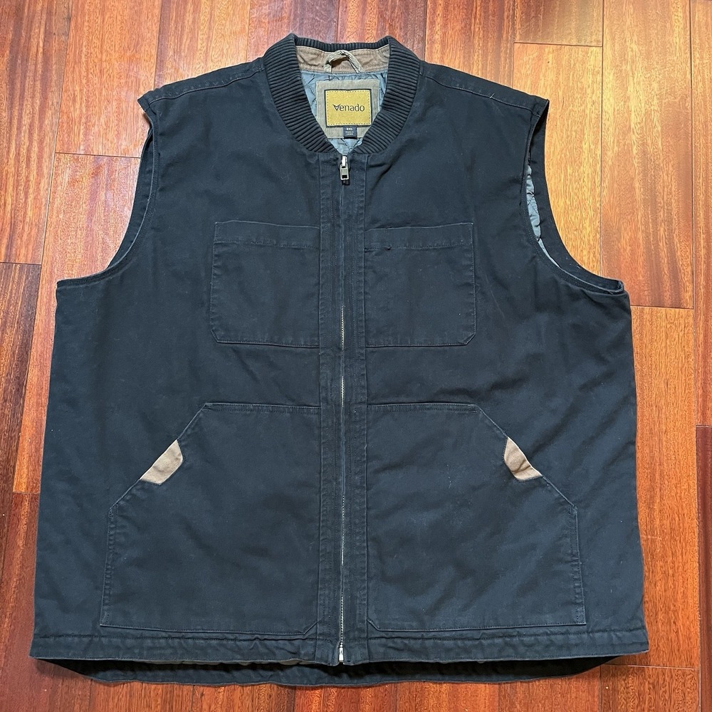 Venado Mens Canvas Concealed Carry Vest Black Quilt Lined Utility Pockets 3XL